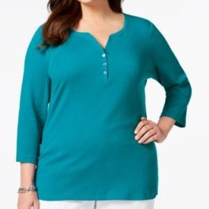 NWT Karen Scott Plus Size Cotton Henley Top